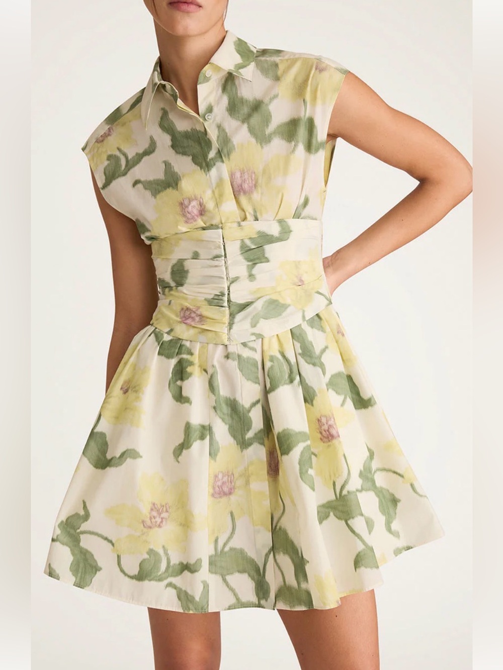 Rebecca Taylor Cream, Green & Yellow Floral Mini Dress